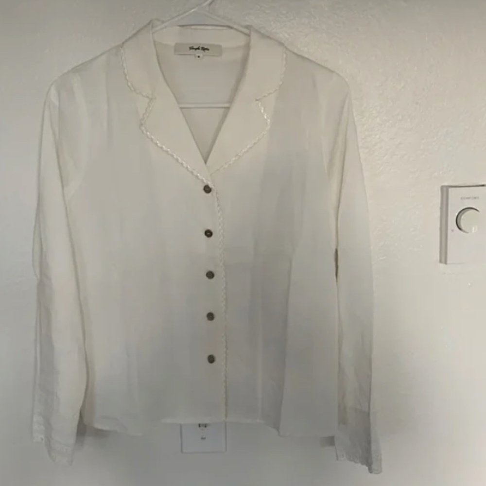 Simple Retro Button-Down Top with Fringe Collar, Size Medium